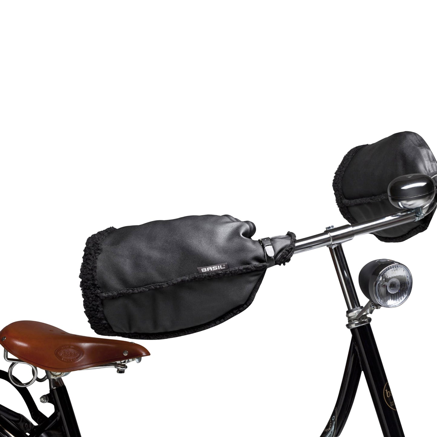 Manchons protège-mains vélo Basil Warmers simili cuir noir