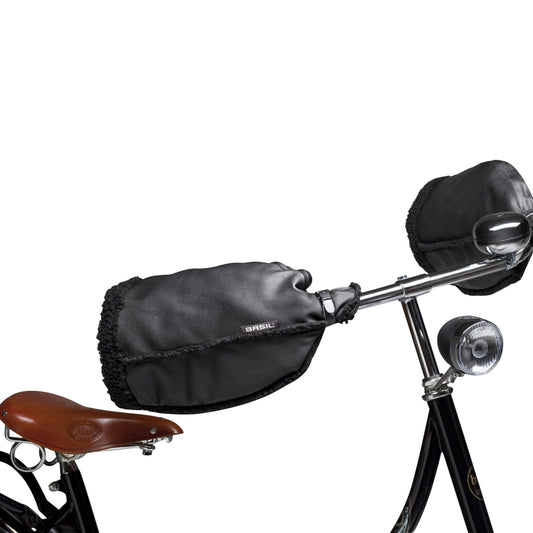Manchons protège-mains vélo Basil Warmers simili cuir noir