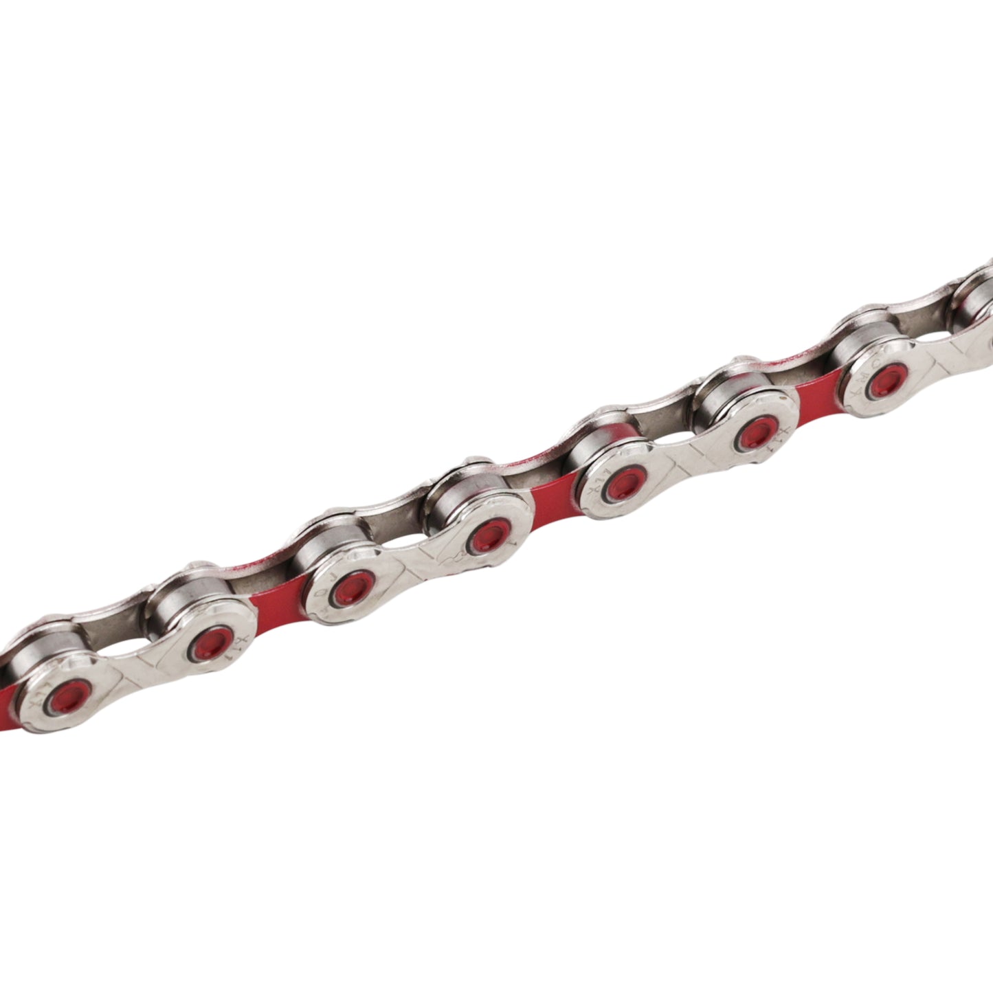 11-speed bike chain. Road/MTB Newton KMC silver-red 116 links Shimano-Sram compatible