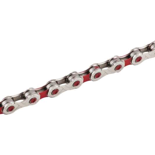 11-speed bike chain. Road/MTB Newton KMC silver-red 116 links Shimano-Sram compatible
