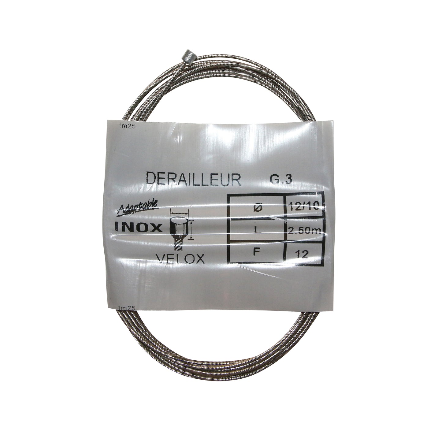 Câble de dérailleur Velox inox pour Shimano 2,50m (boite de 25 câbles) 12-10 12 fils