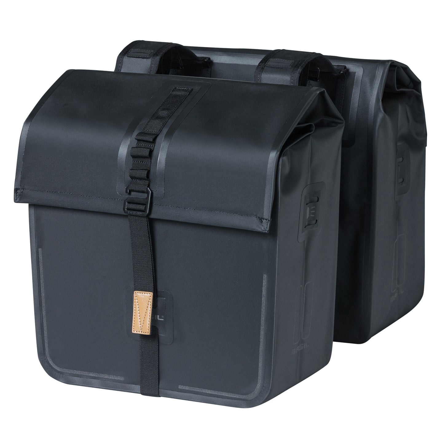 Sacoche arrière vélo double Basil urban dry 50l noir 100% waterproof 36x17x42cm / fixation sur porte bagage