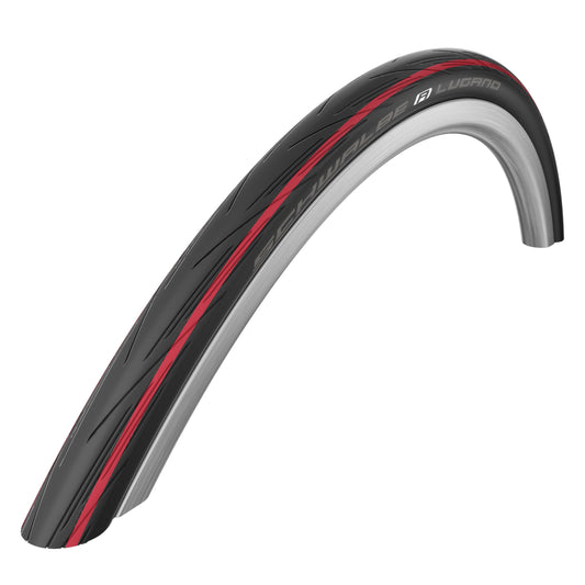 Road Tire 700 X 25 Schwalbe Lugano2 Black Red Stripe TS (25-622)