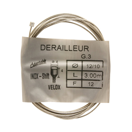 Câble de dérailleur Velox inox pour Shimano 3,00m (boite de 25 câbles) 12-10 12 fils