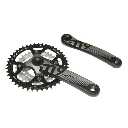 Sunrace M9 MTB crankset, black aluminum, 175mm, 44x32x22, bottom bracket 122.5