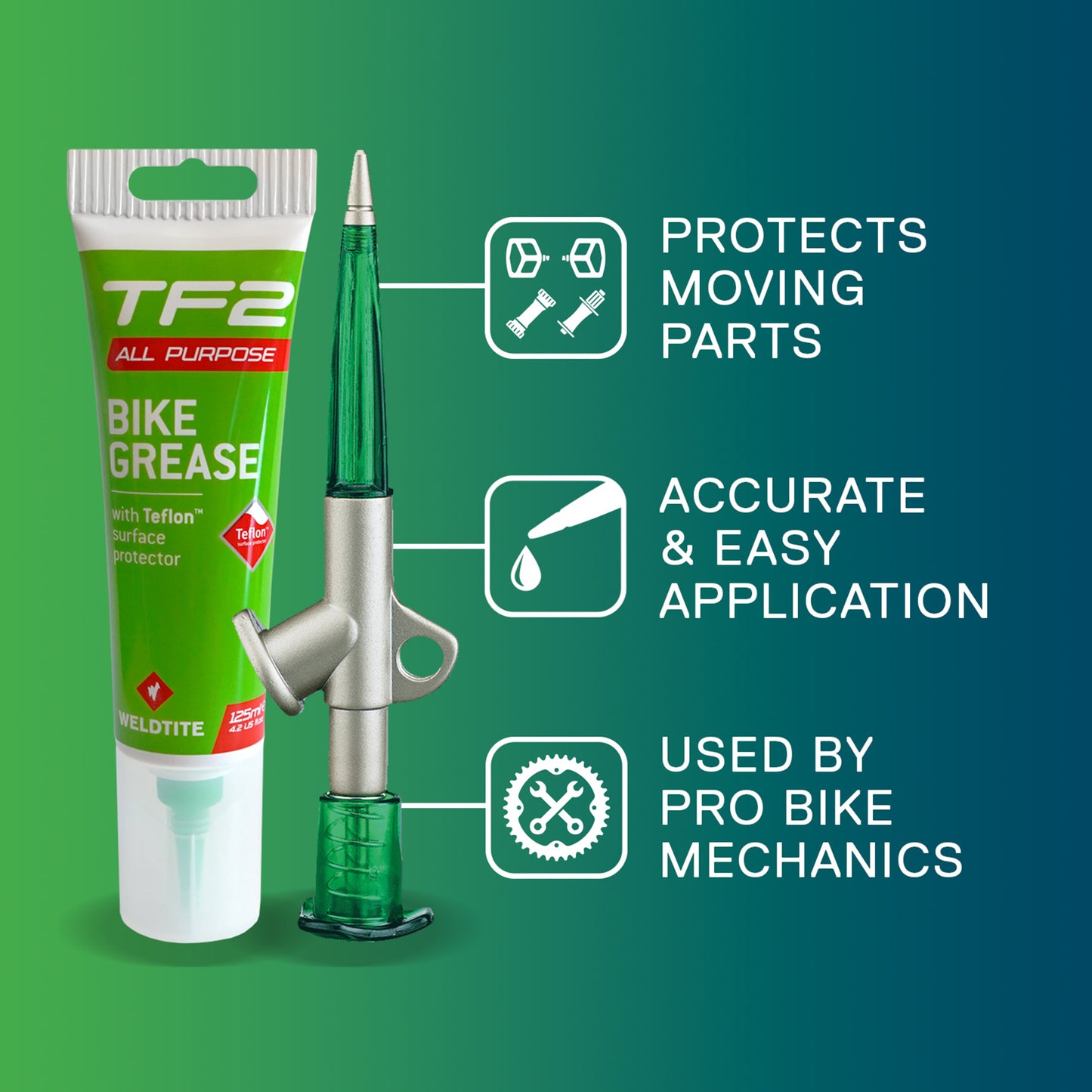 Weldtite TF2 bike grease with Teflon and grease gun (125ml tube)