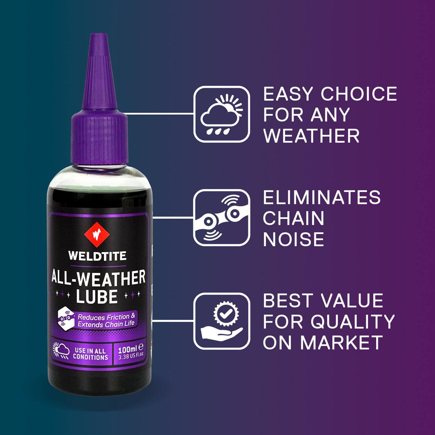 Lubrifiant vélo chaîne Weldtite all weather (100ml)