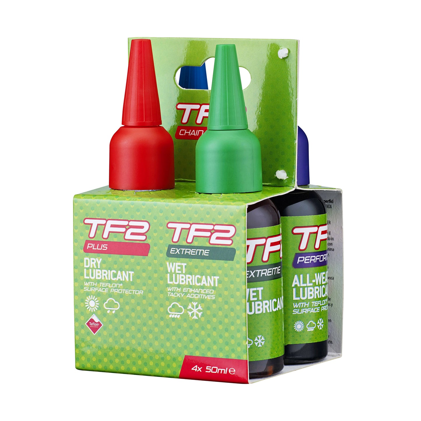 Pack lubrifiant vélo Weldtite TF2 pour chaîne (4 burettes de 50ml)