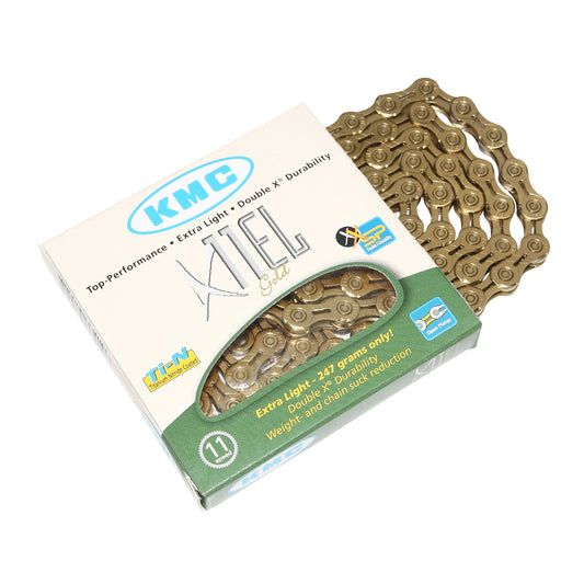 Chaîne vélo 11v. Route-VTT Kmc x11el or 118 maillons compatible Shimano-Sram