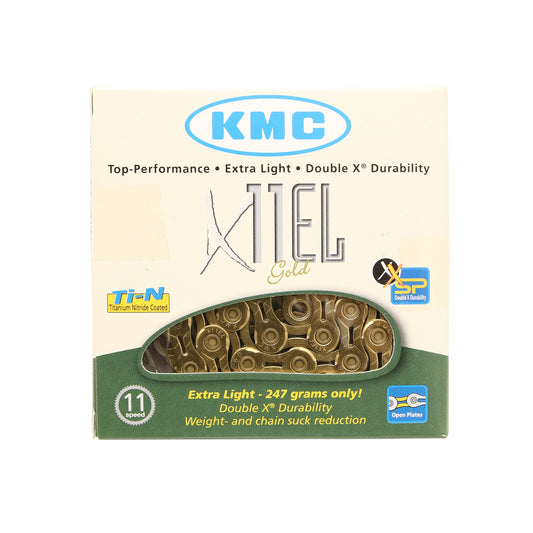 Chaîne vélo 11v. Route-VTT Kmc x11el or 118 maillons compatible Shimano-Sram