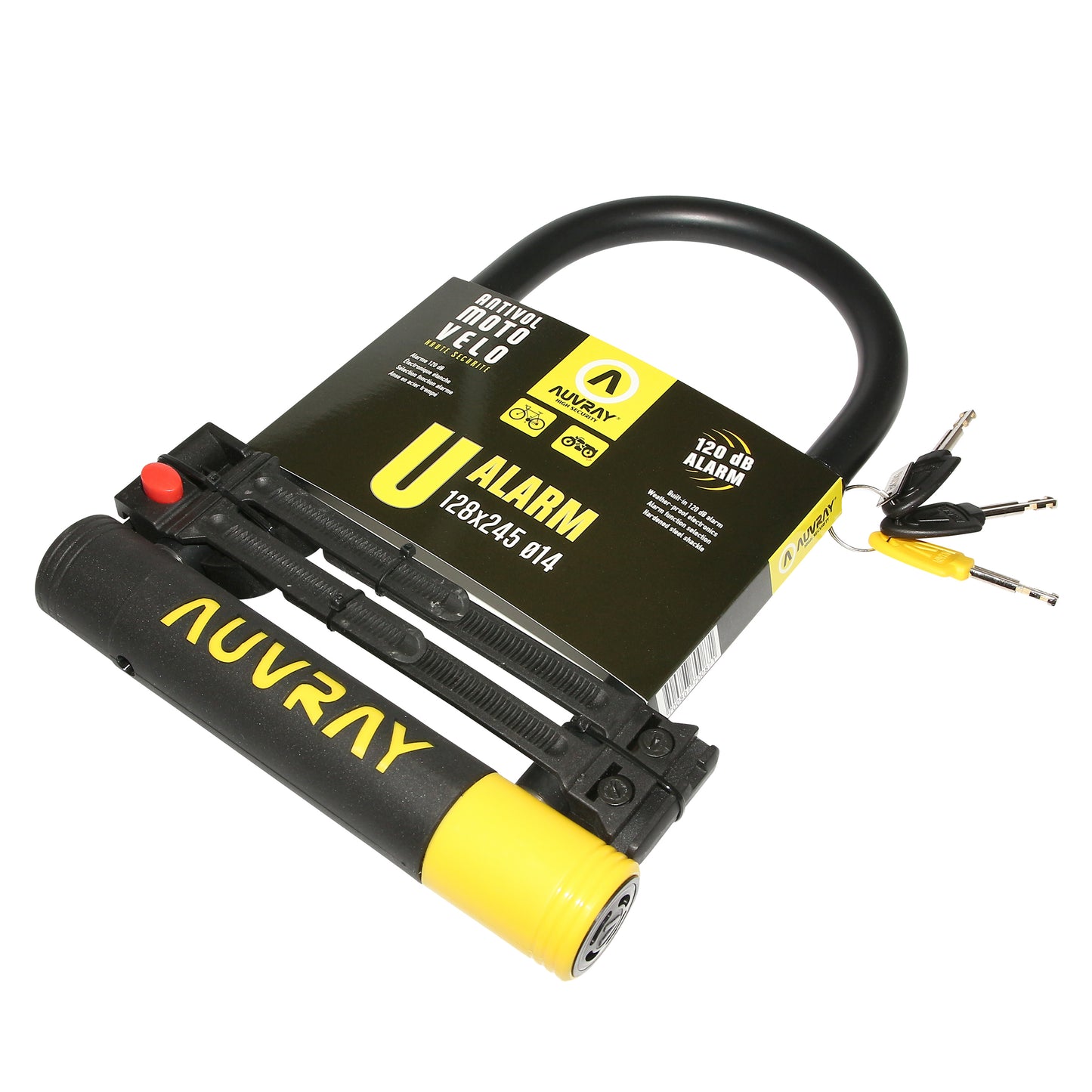 Auvray alarm U-lock 128 x 245 grey diam 14 mm with key and audible alarm security level 7-10 - fub 1-star approved