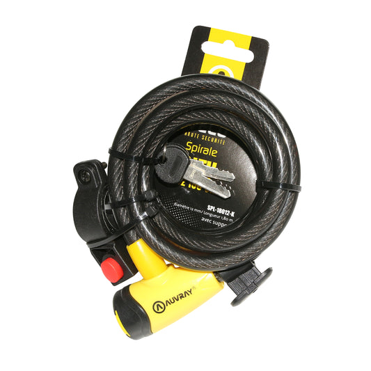 Auvray spiral key bike lock, 12 mm diameter, 1.80 m length, matte black with bracket