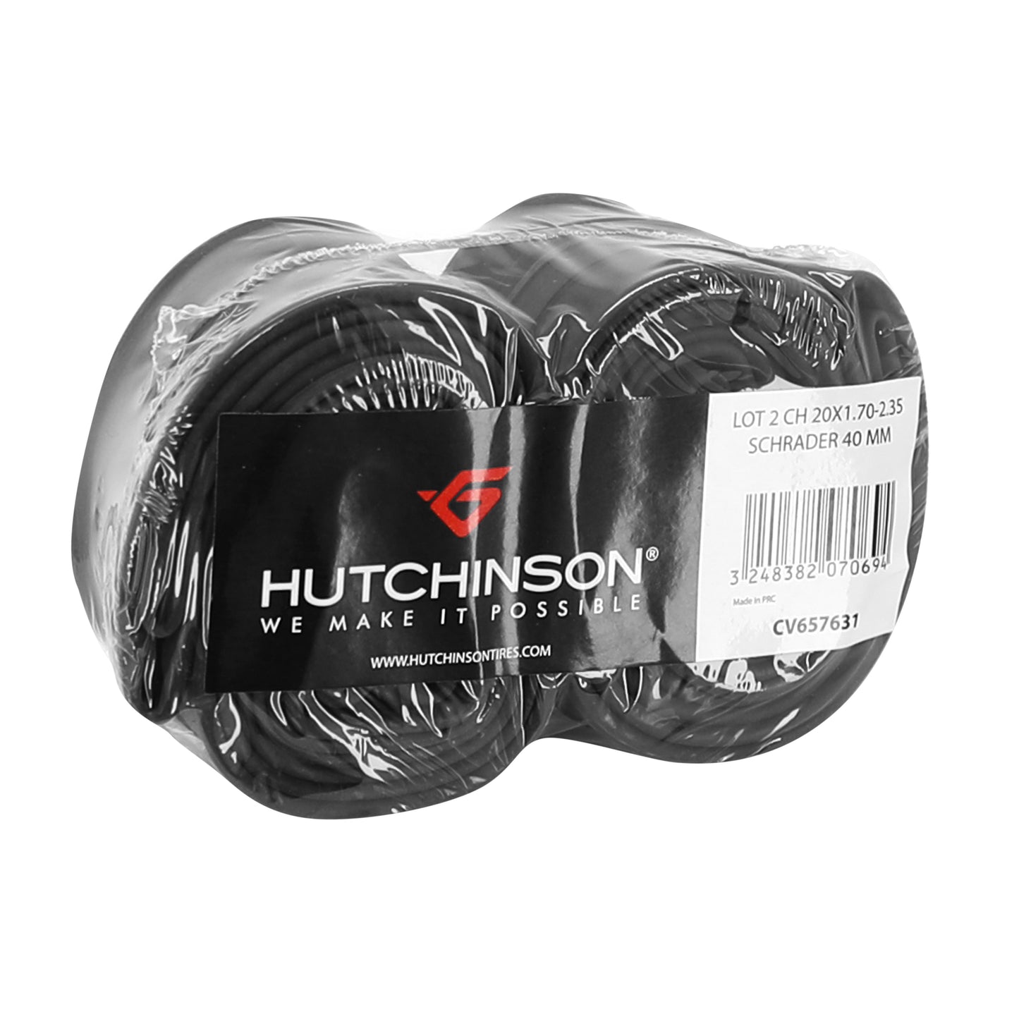 20 x 1.70-2.35 Hutchinson standard valve 40mm bicycle inner tube (sold in packs of 2)