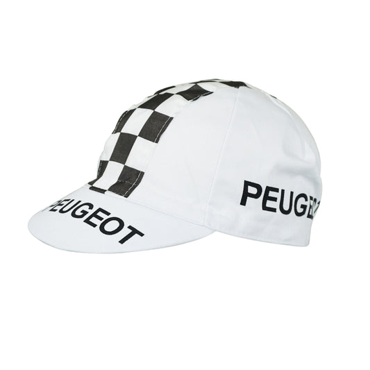 Vintage cycling cap Peugeot Gist checkered white