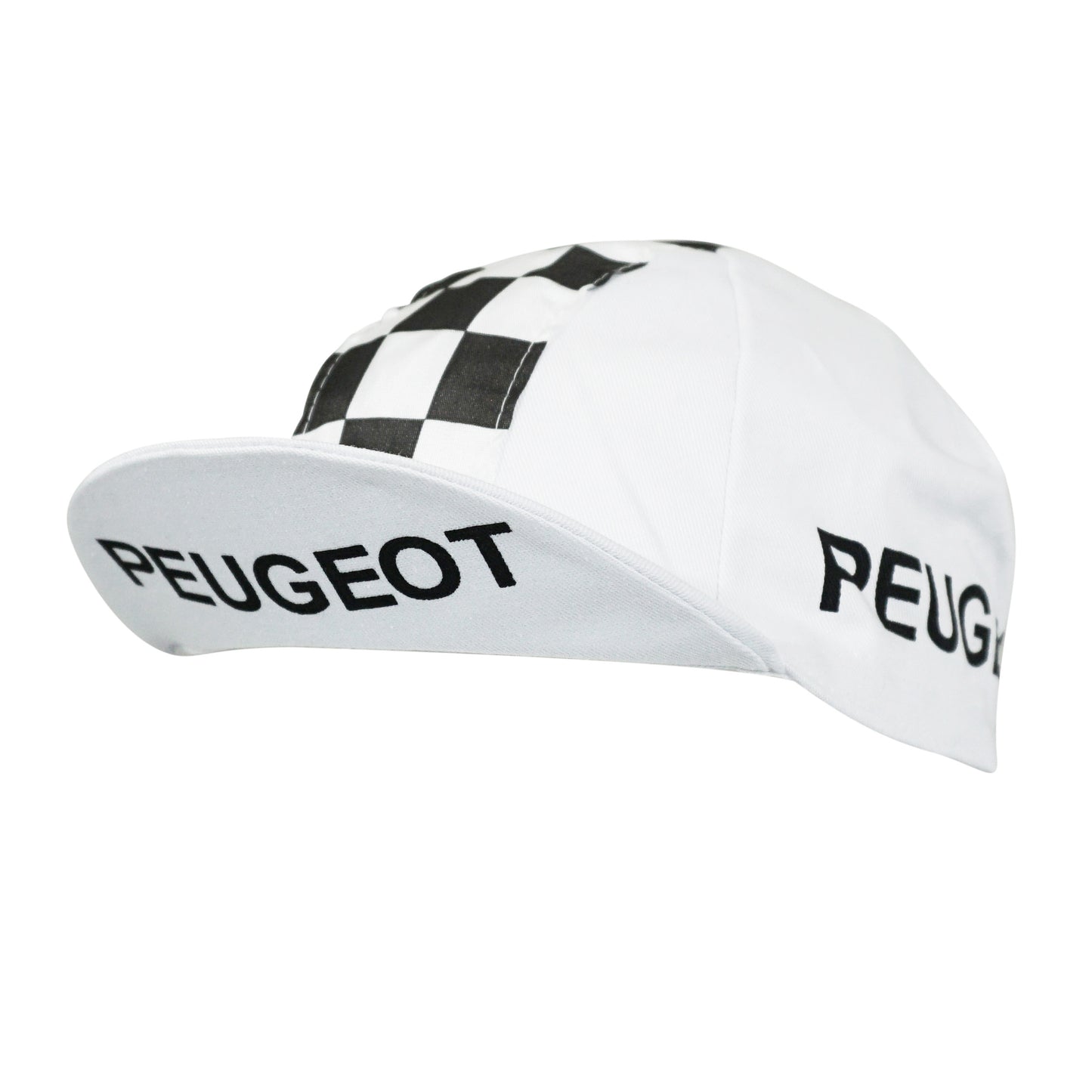 Vintage cycling cap Peugeot Gist checkered white