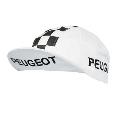 Vintage cycling cap Peugeot Gist checkered white
