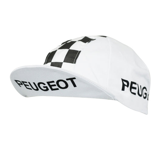 Vintage cycling cap Peugeot Gist checkered white