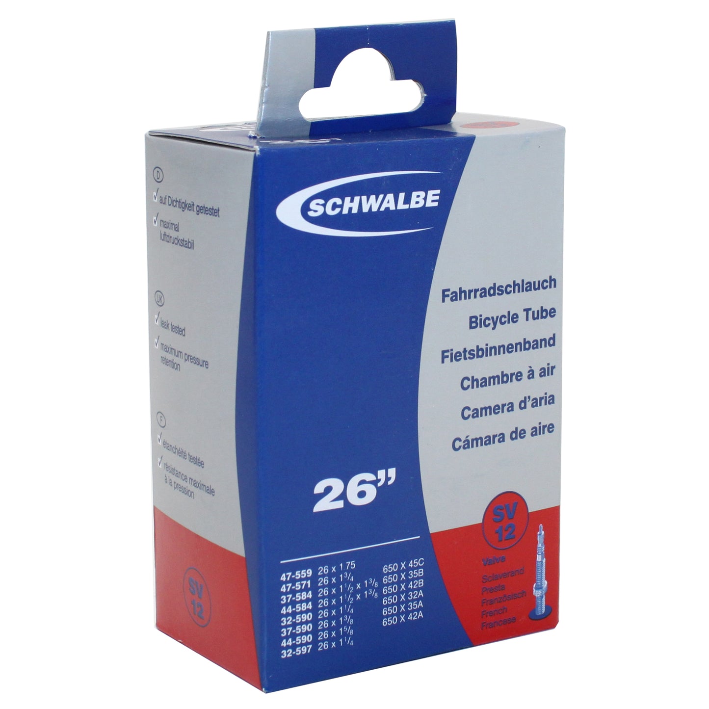 Chambre à air vélo 650 x 35b 32-45c Schwalbe valve presta tout alu (valve 40mn ) (sv12)