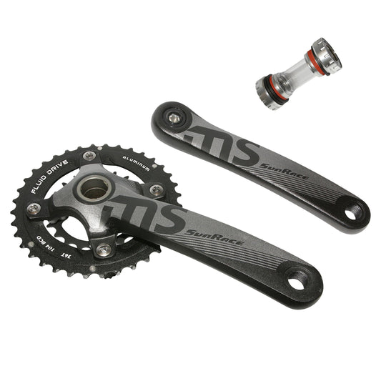 Sunrace MS10 MTB crankset, black aluminum, 175, 36x22, integrated axle