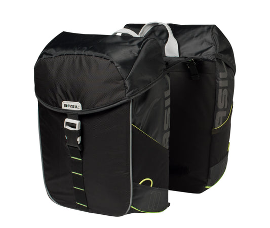 Sacoche arrière vélo double Basil miles waterproof 32l noir liseret jaune fluo paire 44x14x30cm