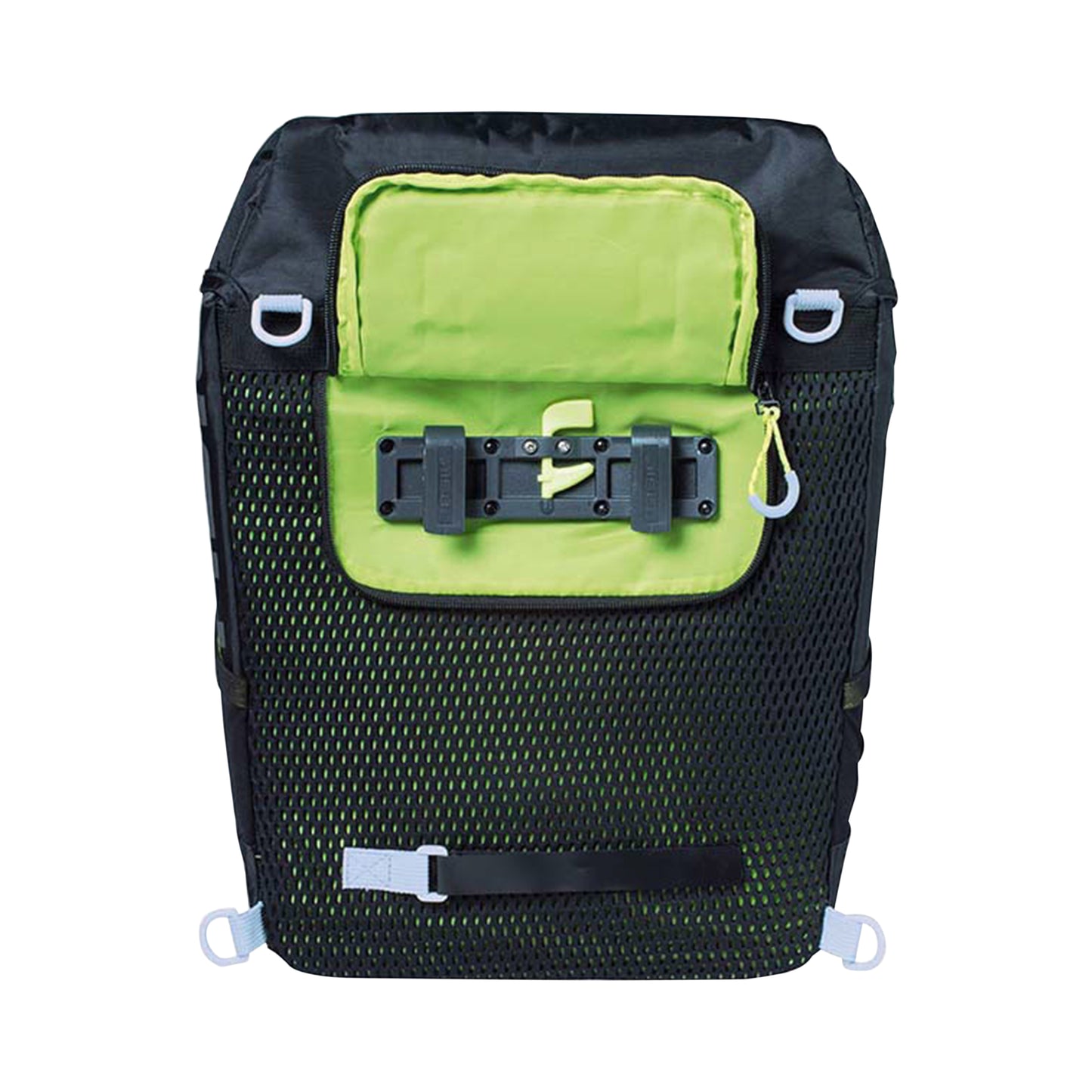 Sacoche arrière sac à dos vélo latérale Basil miles daypack droit-gauche système fixation hook-on waterproof 17l noir liseret jaune fluo 31x17x44cm