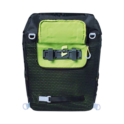 Sacoche arrière sac à dos vélo latérale Basil miles daypack droit-gauche système fixation hook-on waterproof 17l noir liseret jaune fluo 31x17x44cm