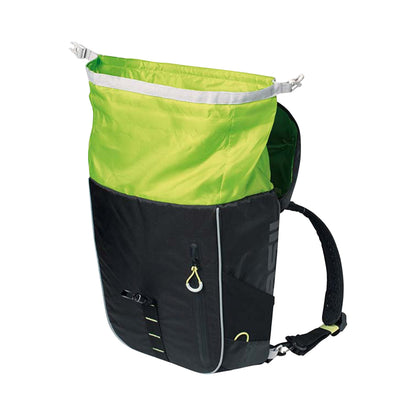 Sacoche arrière sac à dos vélo latérale Basil miles daypack droit-gauche système fixation hook-on waterproof 17l noir liseret jaune fluo 31x17x44cm