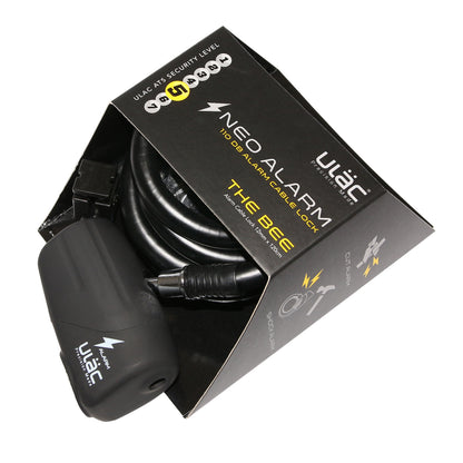 Keyed spiral bike lock, 12 mm diameter, 1.20 m long, black, with bracket and alarm
