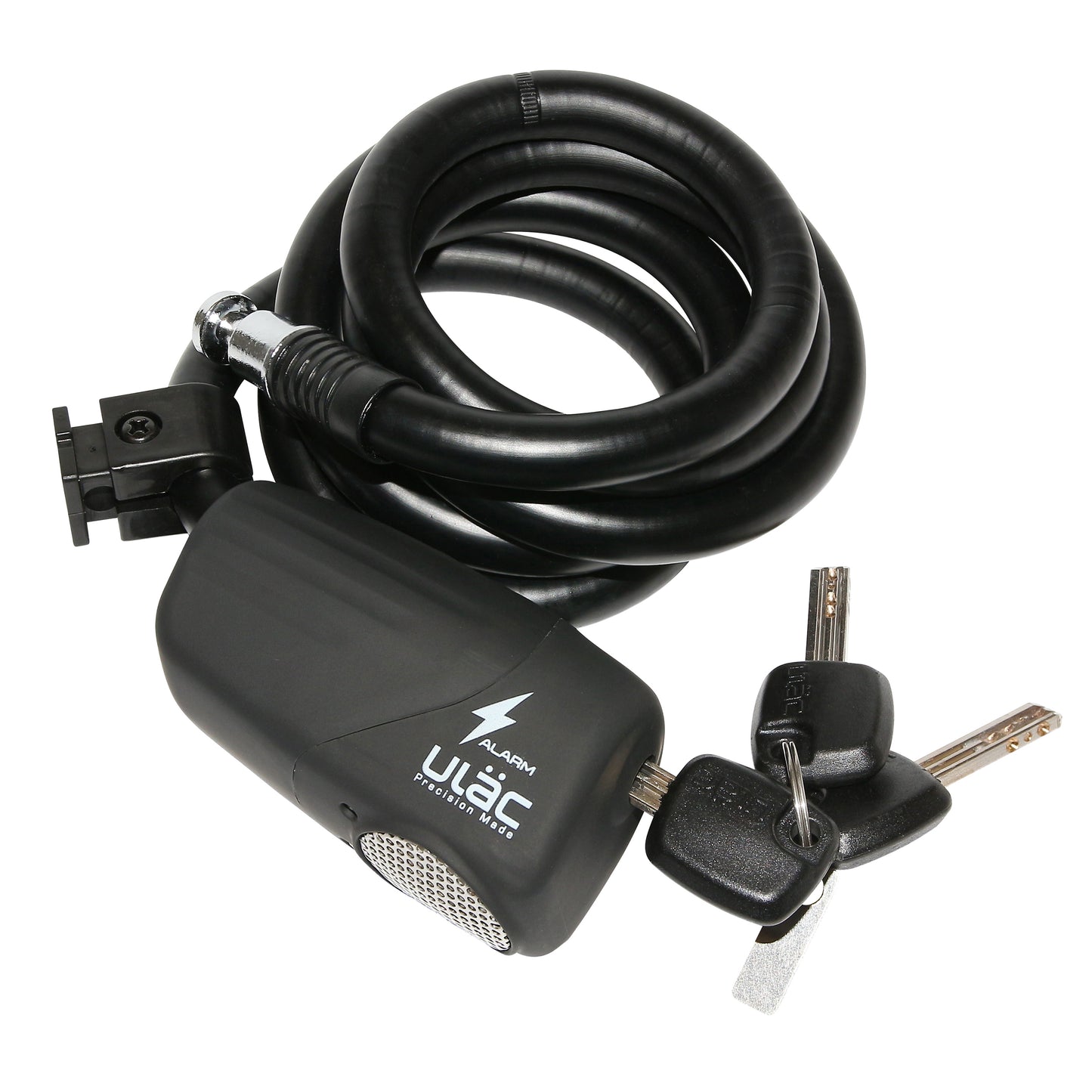 Keyed spiral bike lock, 12 mm diameter, 1.20 m long, black, with bracket and alarm