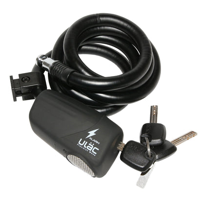 Keyed spiral bike lock, 12 mm diameter, 1.20 m long, black, with bracket and alarm