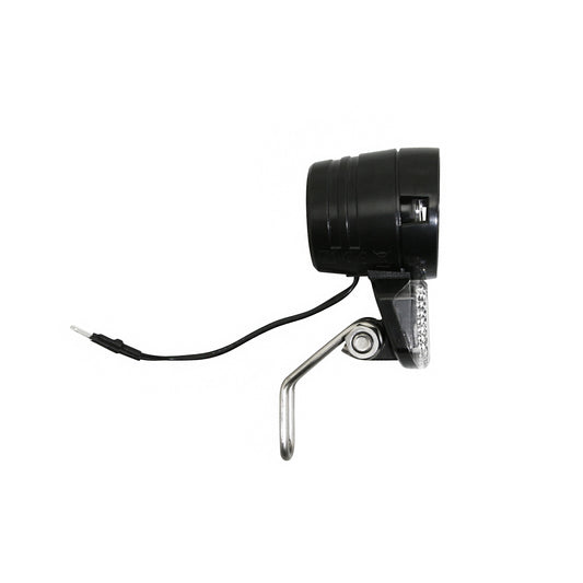 Eclairage vélo à dynamo avant sur fourche AXA écoline à led 15lux 2.4w noir fil électrique 10cm 2 connexions