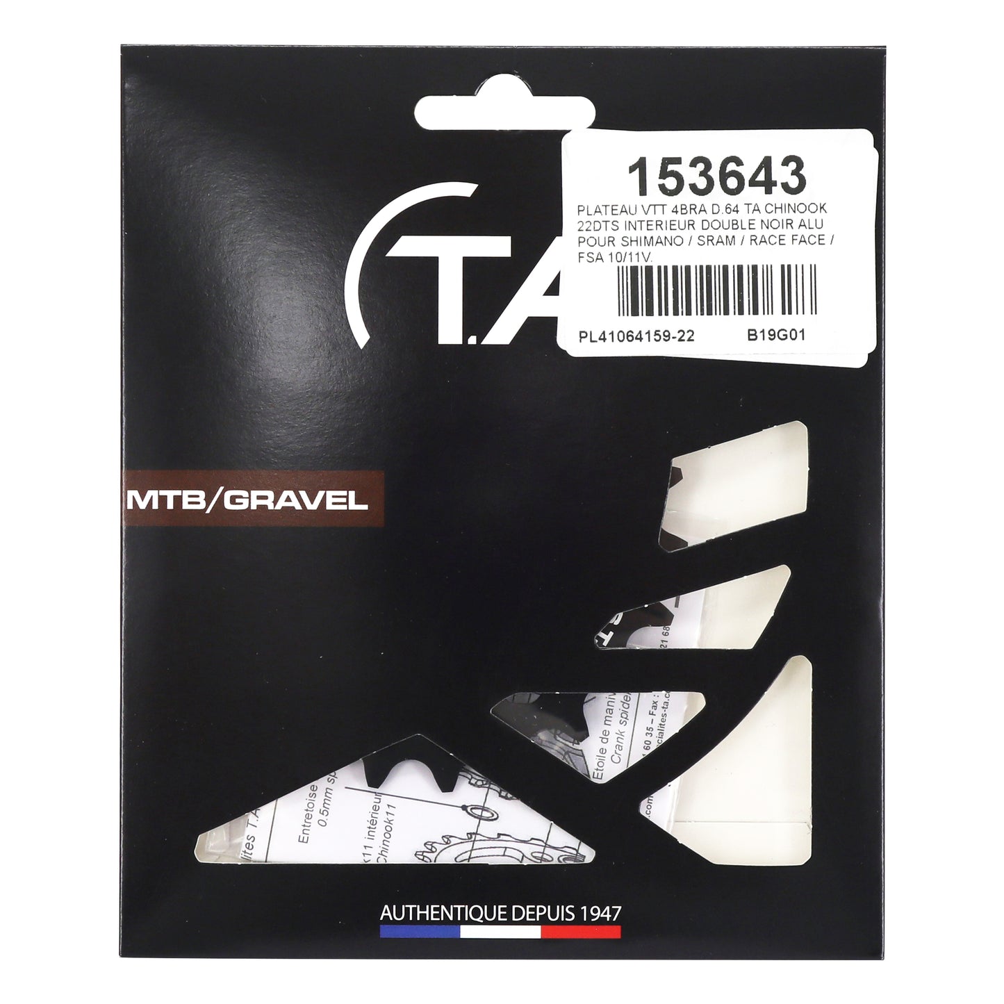 TA Chinook MTB Chainring 4-bolt BCD 64 22T inner double 10-11S