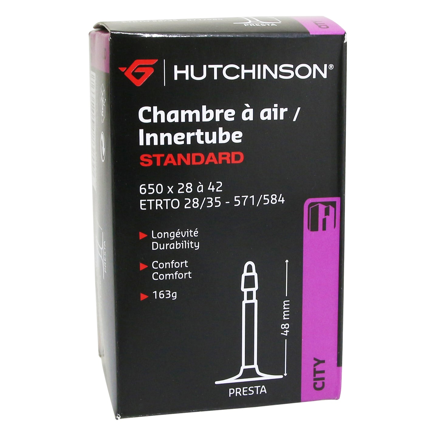 Bicycle inner tube 650 x 35b 28-42 Hutchinson Presta valve 48mm 163g