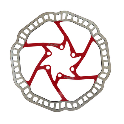 Newton Brakco 6-bolt MTB brake rotor compatible with Shimano and others 160mm silver red center + 6 screws
