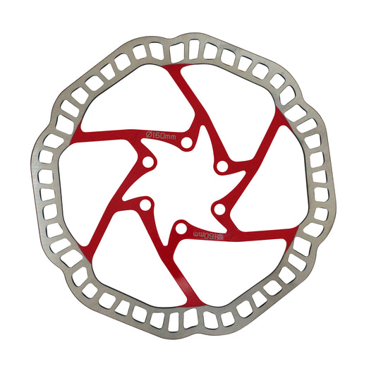 Disque de frein VTT 6 trous Newton Brakco compatible Shimano et autres 160mm argent centre rouge + 6 vis