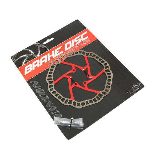 Disque de frein VTT 6 trous Newton Brakco compatible Shimano et autres 160mm argent centre rouge + 6 vis