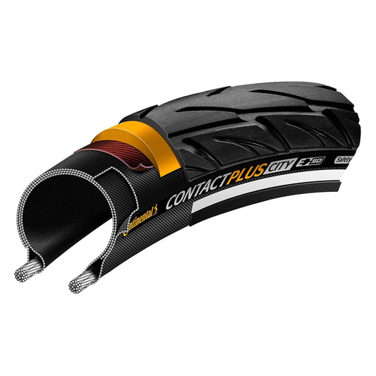 Hybrid Bike - Urban E-Bike Tire 700 X 42 (29 x 1.60) Continental Contact Plus City Black TR (28-29 x 1.60) 5mm Reinforcement E-Bike Approved e50 Reflective Sidewall