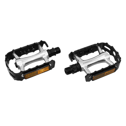 Premium Newton mountain bike pedal, silver aluminum, black cage, 9/16"