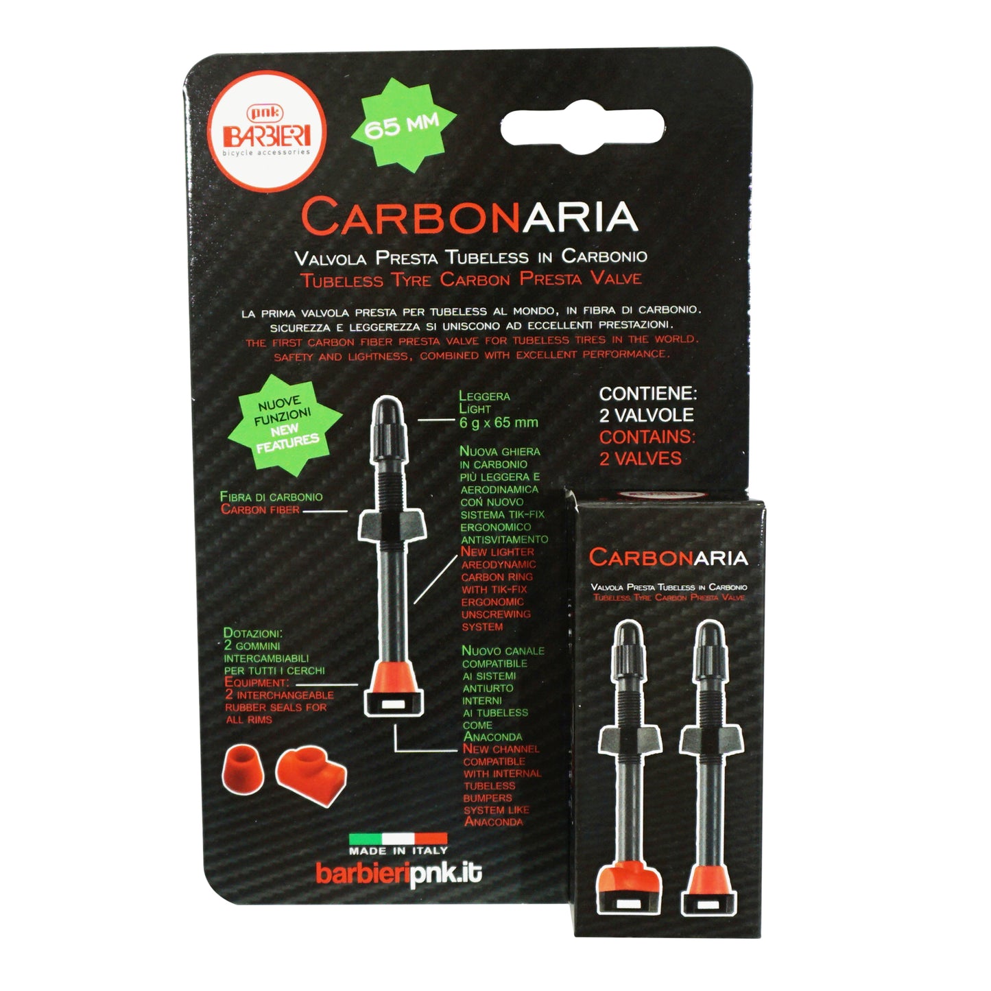 Valve tubeless Presta PCP carbone 65 mm