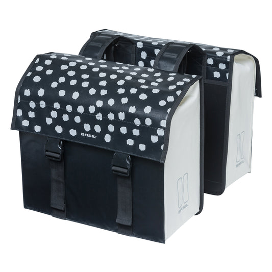 Sacoche arrière vélo double Basil urban load waterproof noir-blanc reflective 48-53l 41x18x46cm waterproof