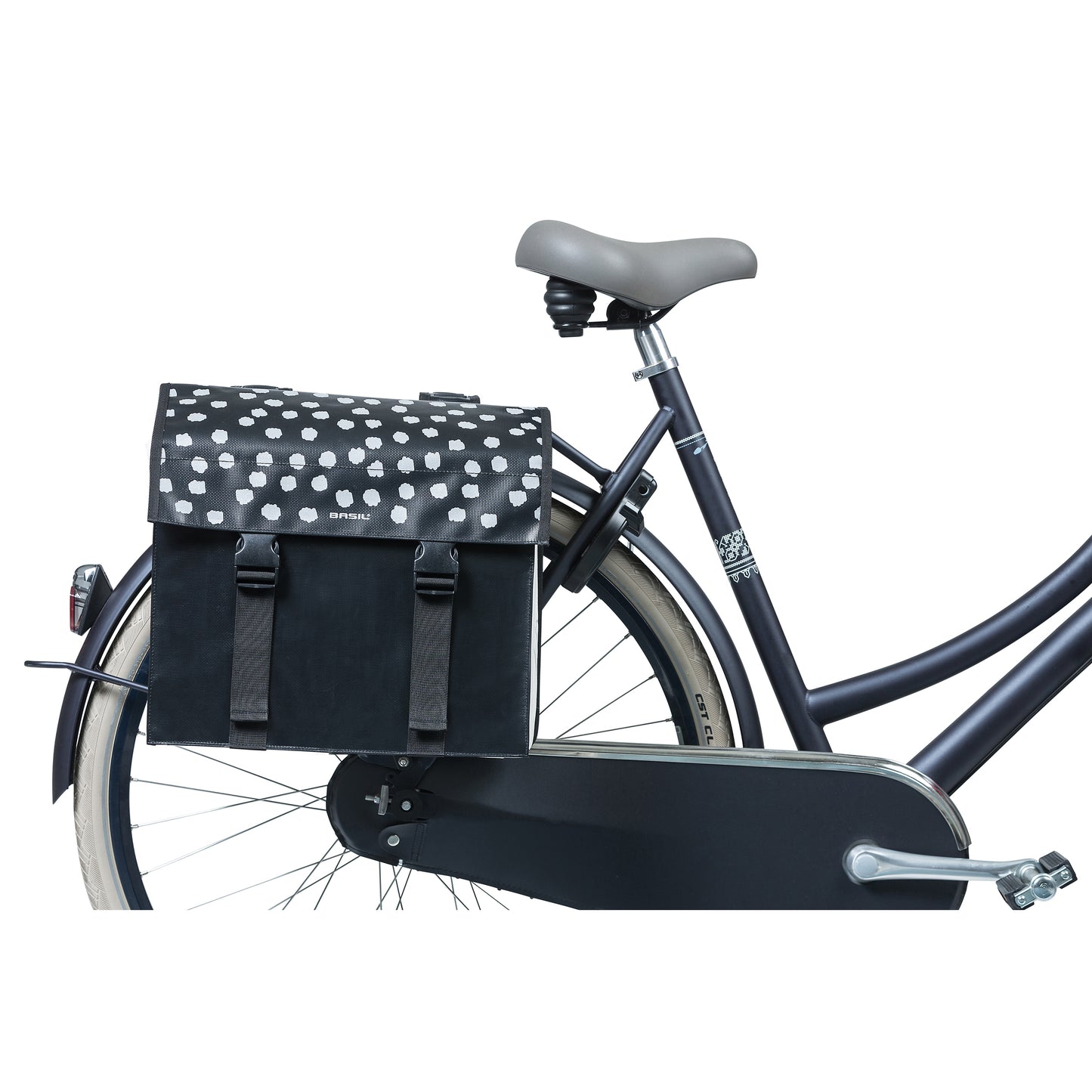 Basil Urban Load Double Bike Pannier Waterproof Black-White Reflective 48-53L 41x18x46cm Waterproof