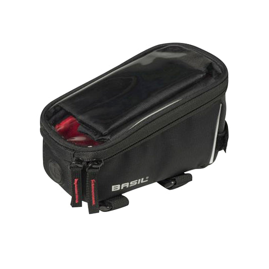 Sacoche de cadre-potence vélo Basil pour portable / I-phone fixation à velcro noir 1l sangles tube oversize 19x11x11cm
