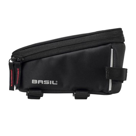 Sacoche de cadre-potence vélo Basil pour portable / I-phone fixation à velcro noir 1l sangles tube oversize 19x11x11cm