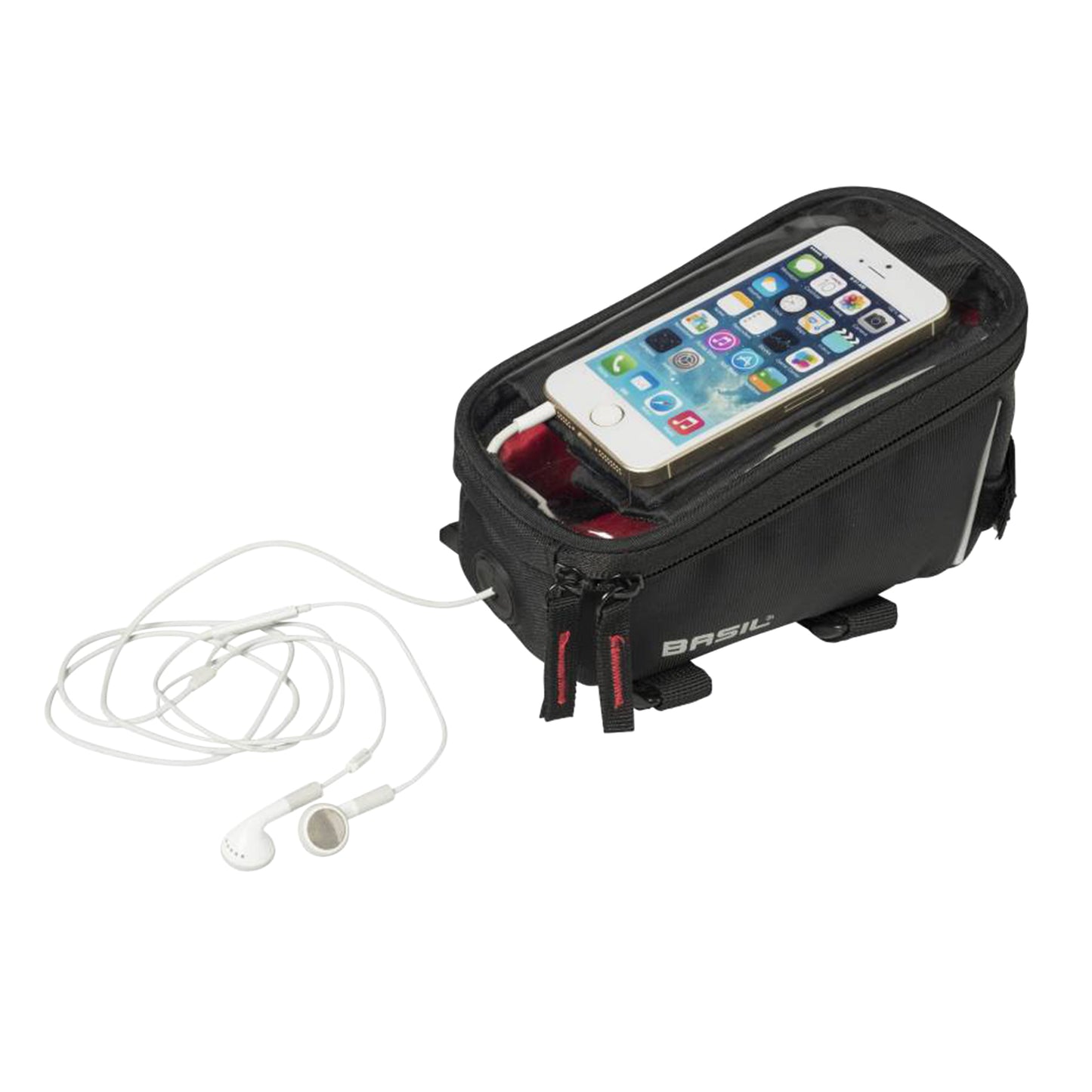 Sacoche de cadre-potence vélo Basil pour portable / I-phone fixation à velcro noir 1l sangles tube oversize 19x11x11cm