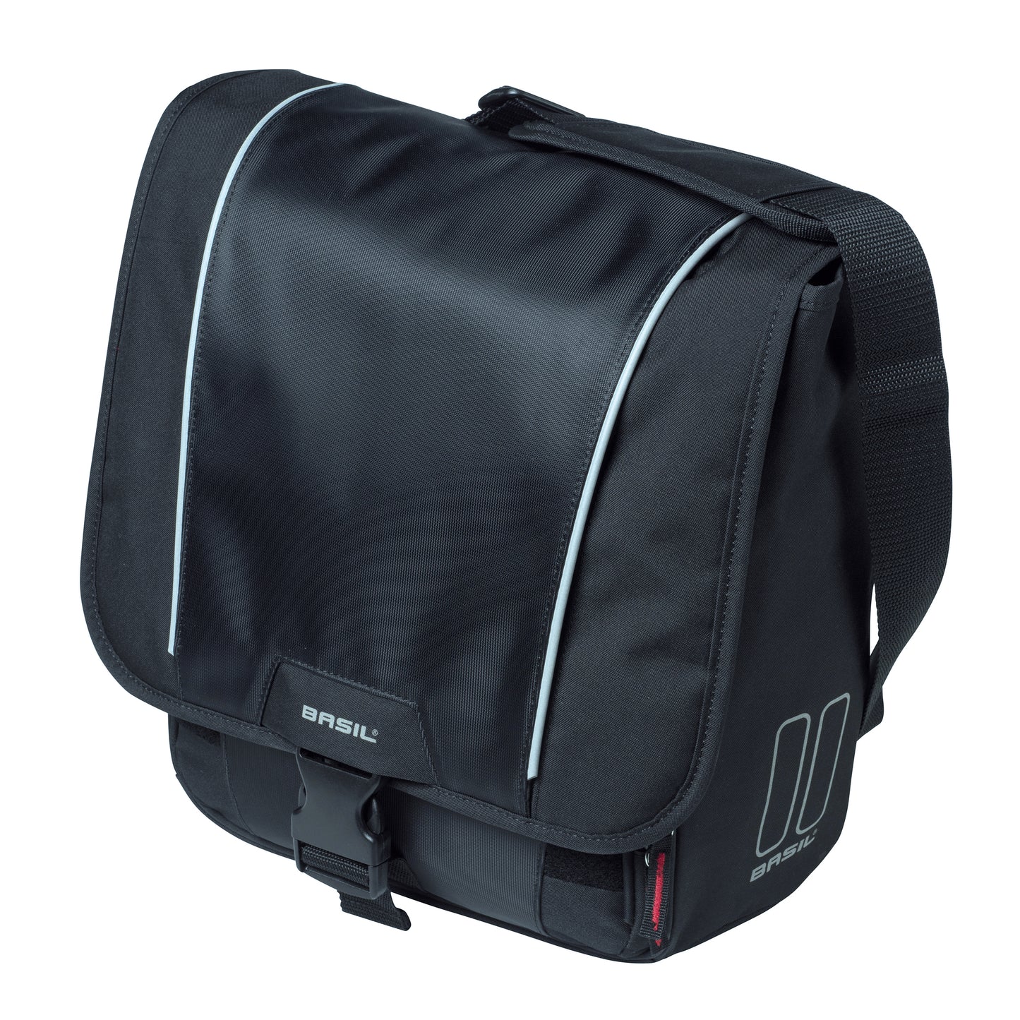 Sacoche arrière vélo latérale Basil sport droit-gauche avec protege pluie 18l noir fixation hook ON sur porte bagage- spécial VAE-e-bike- 31x18x31cm