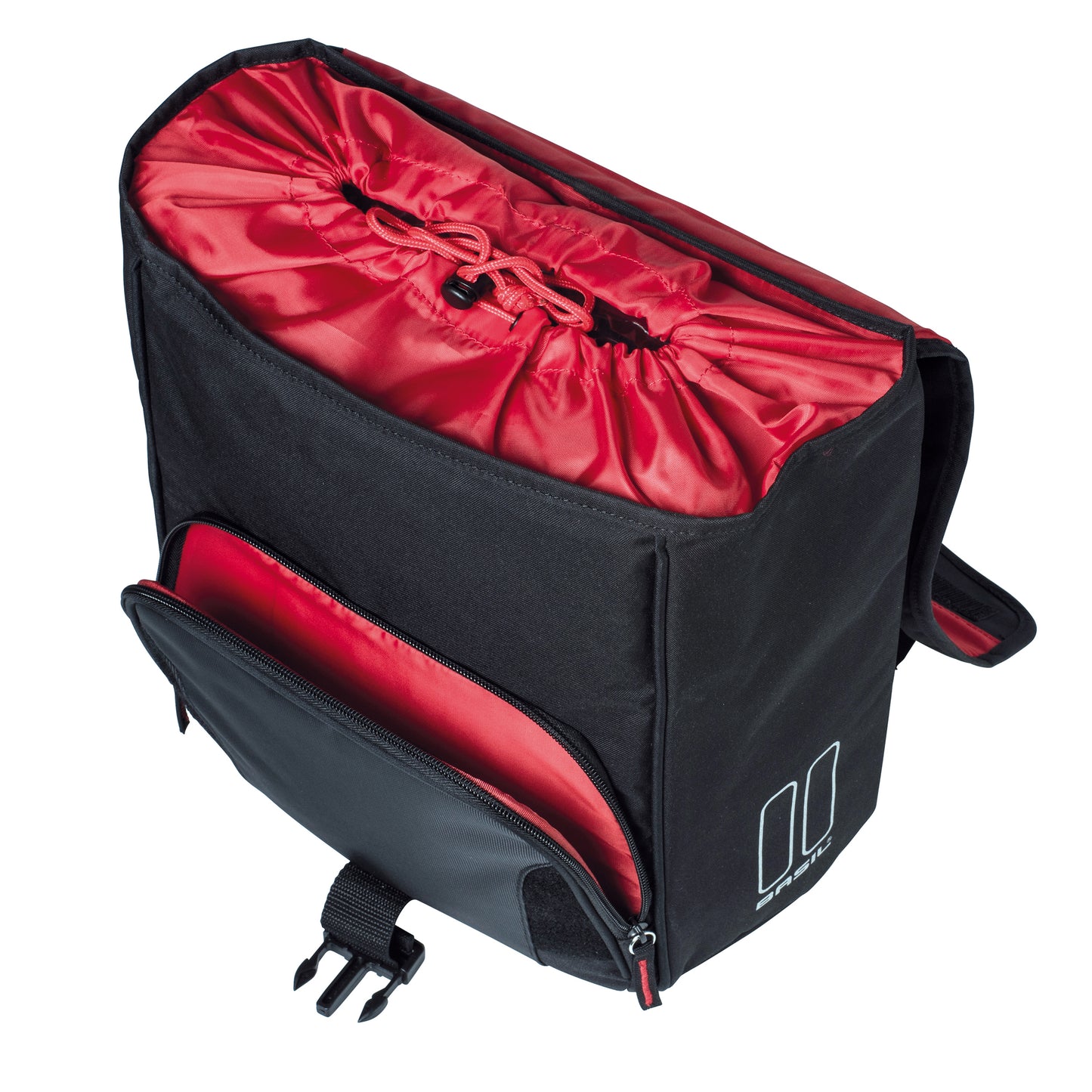 Sacoche arrière vélo latérale Basil sport droit-gauche avec protege pluie 18l noir fixation hook ON sur porte bagage- spécial VAE-e-bike- 31x18x31cm