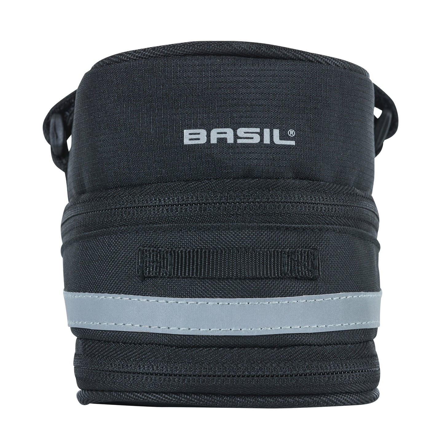 Sacoche de selle vélo Basil mada 1l noir fixation sangles sur chariot de selle avec soufflet