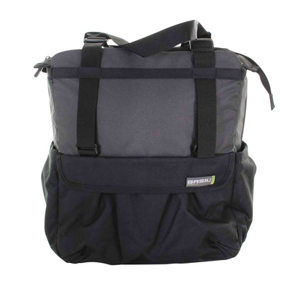 Sacoche arrière vélo latérale shopper xl noir-gris waterproof fixation porte bagage avec hook-on 20l 32x16x37cm
