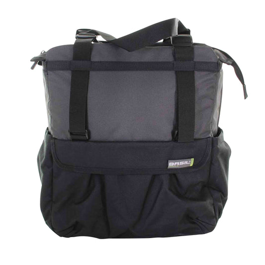 Sacoche arrière vélo latérale shopper xl noir-gris waterproof fixation porte bagage avec hook-on 20l 32x16x37cm