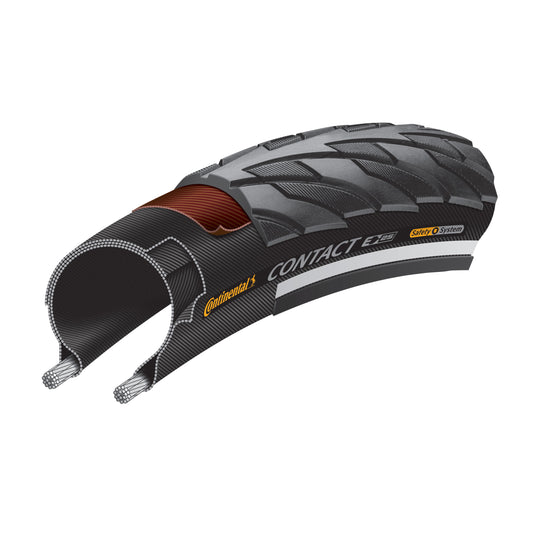Urban Hybrid Bike Tire 700 x 42 (29 x 1.60) Continental Contact Black TR (42-622) Reflective Sidewall E-Bike Compatible